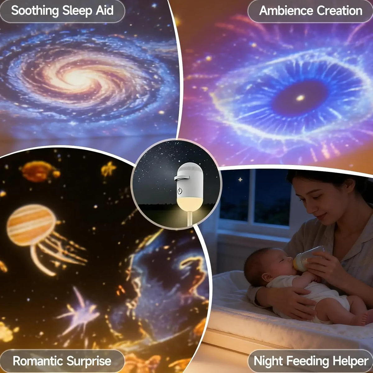 Galaxy star projector uses: sleep aid, room ambience, romantic surprise, night feeding light