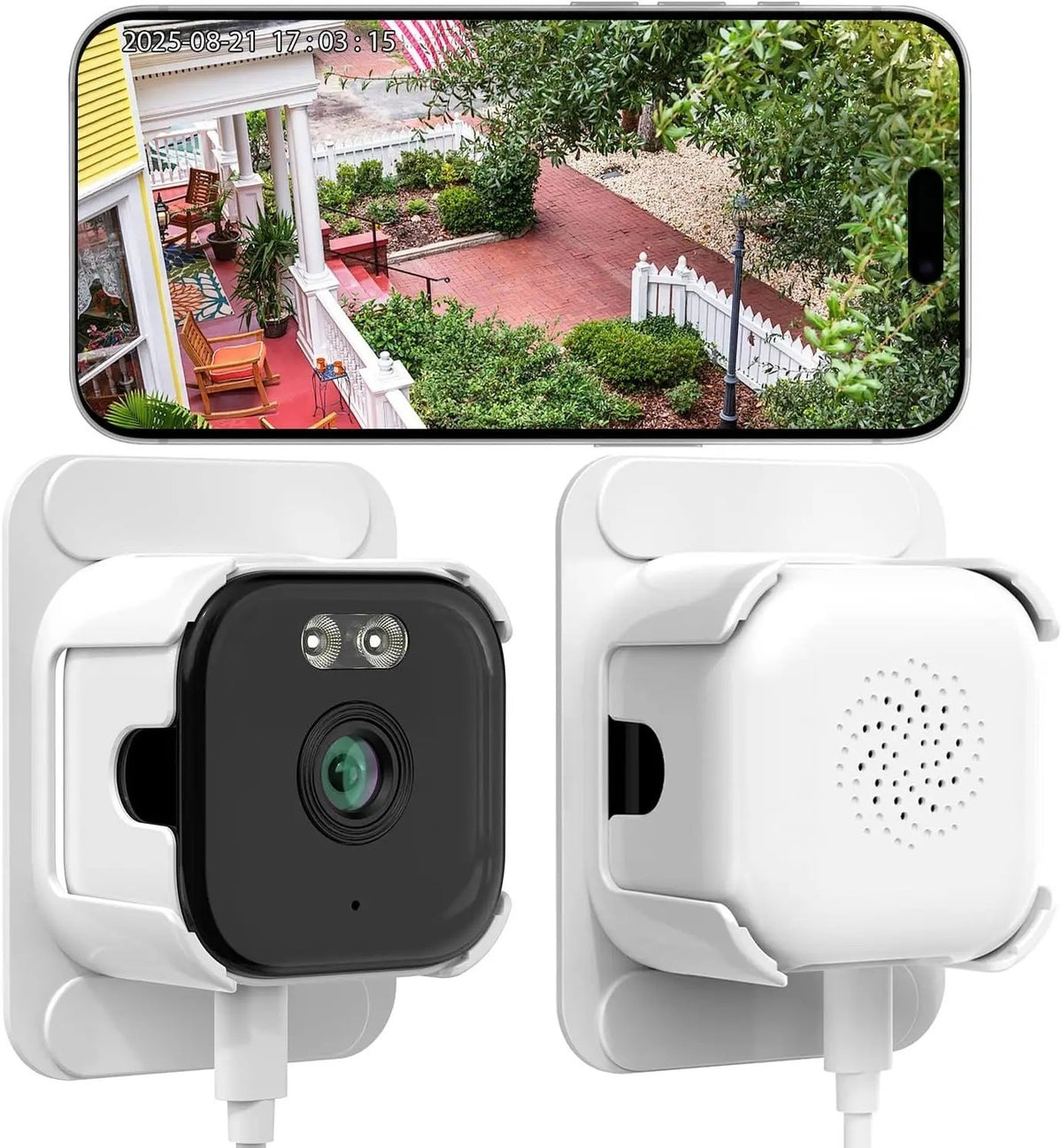 Window camera live view on phone, camera mounted on glass with speaker back