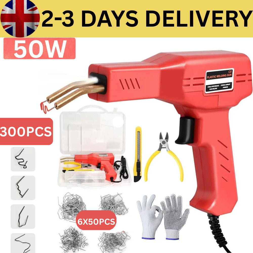 50W plastic welder hot stapler kit with case, pliers, gloves and staples