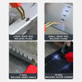 Plastic welder staple types: wave, V and M staples for flat, inner and outer corners