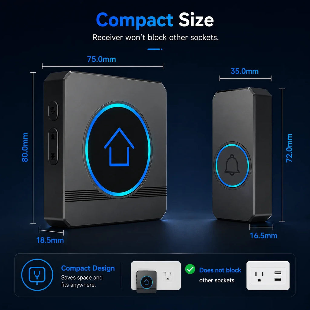 Wireless doorbell compact size dimensions