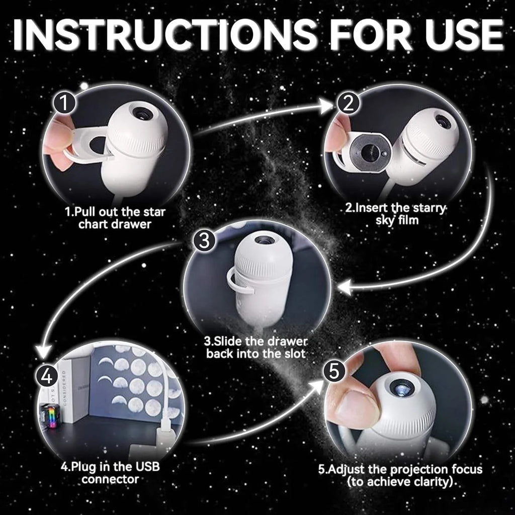 USB galaxy star projector night light with swappable films – photo 2