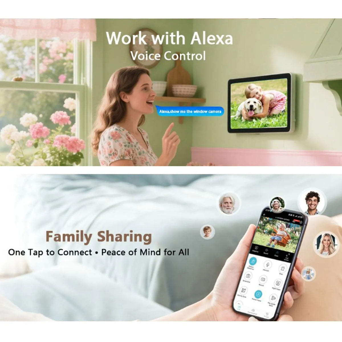 Window security camera with family sharing on the phone app