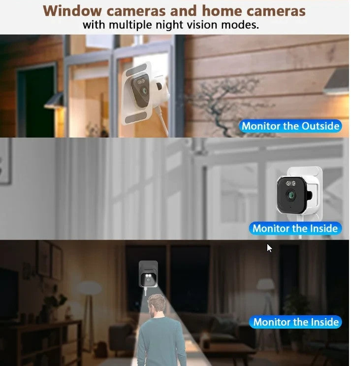 Window camera monitoring outside and inside with night vision modes