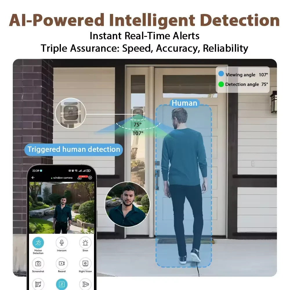 AI human detection alert on phone from window security camera
